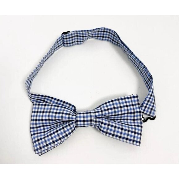Burma Bibas Bow Tie Ready To Wear Blue Cotton Plaid Check Gingham Adjustable - Picture 1 of 10